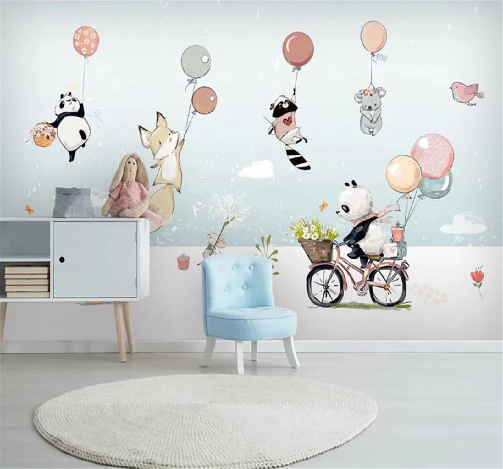 Tzxztt Cute Cartoon Animals Hot Air Balloons Sky Modern 3D Wallpaper Premium Textured Silk Neutral Tones Material Ideal for Living Room Bedroom-250cm×170cm