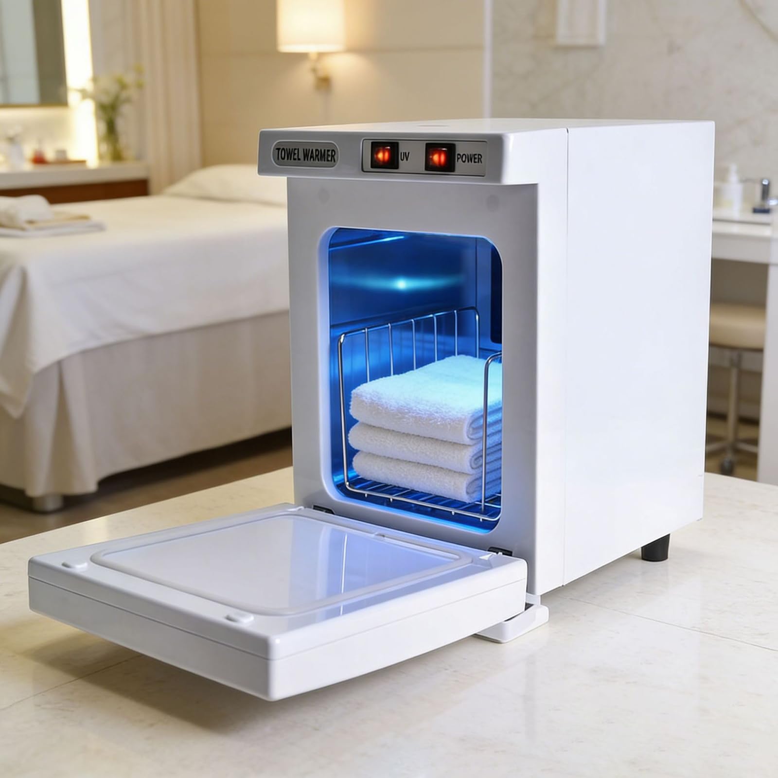 Handtuchwärmer 5L Kompakt, Elektrischer Handtuchwärmer für Spa & Zuhause, 75℃ Schnelles Aufheizen, Hält 10-15 Handtücher – Handtuchheizschrank für Kosmetik, Friseur & kleine Salons