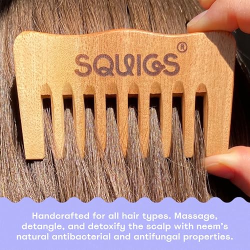 Peine Squigs Beauty Neem de madera para cabello miniatura 3