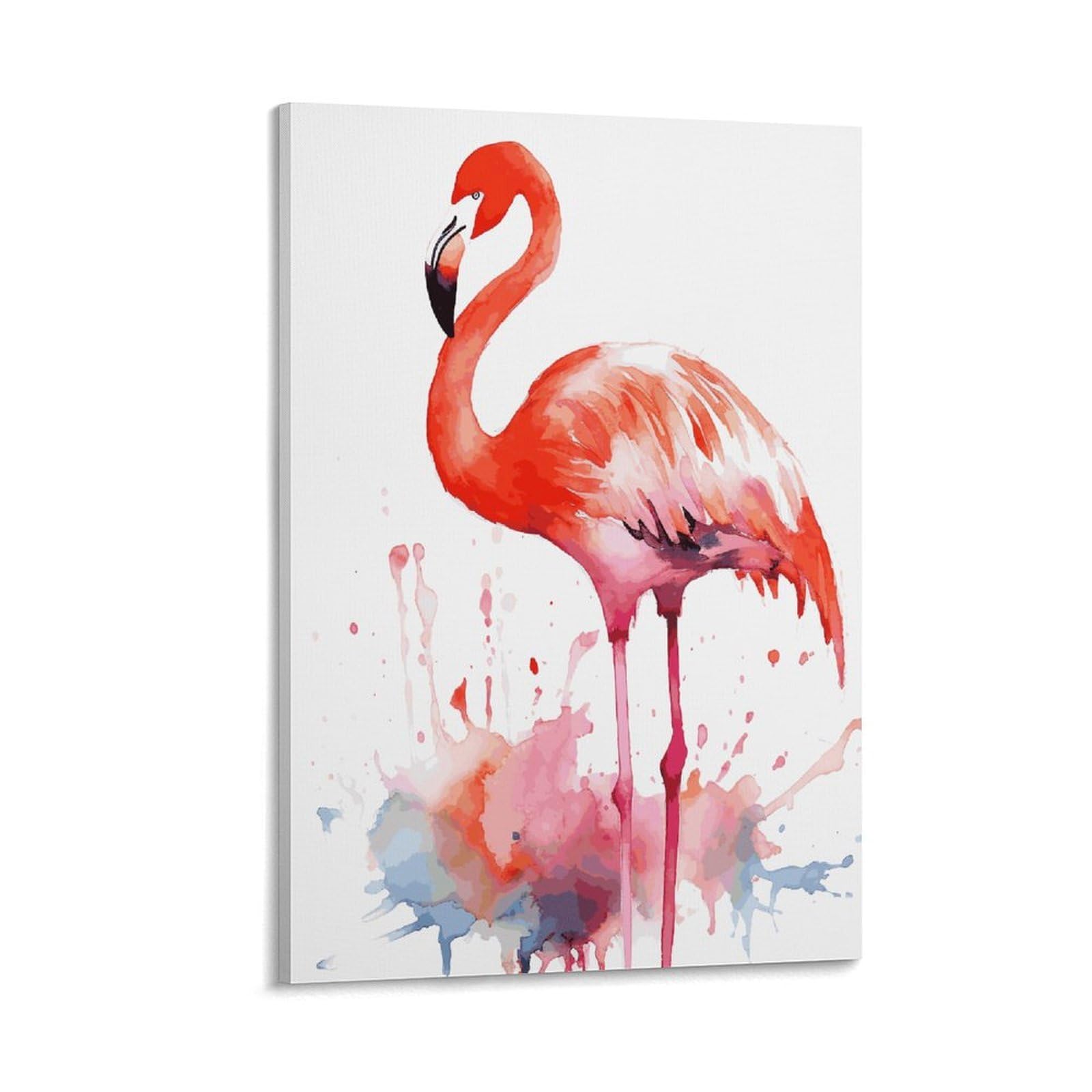 LDGSUPH Watercolor Flamingos Canvas Wall Art Prints Hangable Decor Painting for Wall Prints Painting Artwork Modern Decorative Artwork Ready to Hang Wall Pictures for Home Decor 20x30inch(50x75cm)