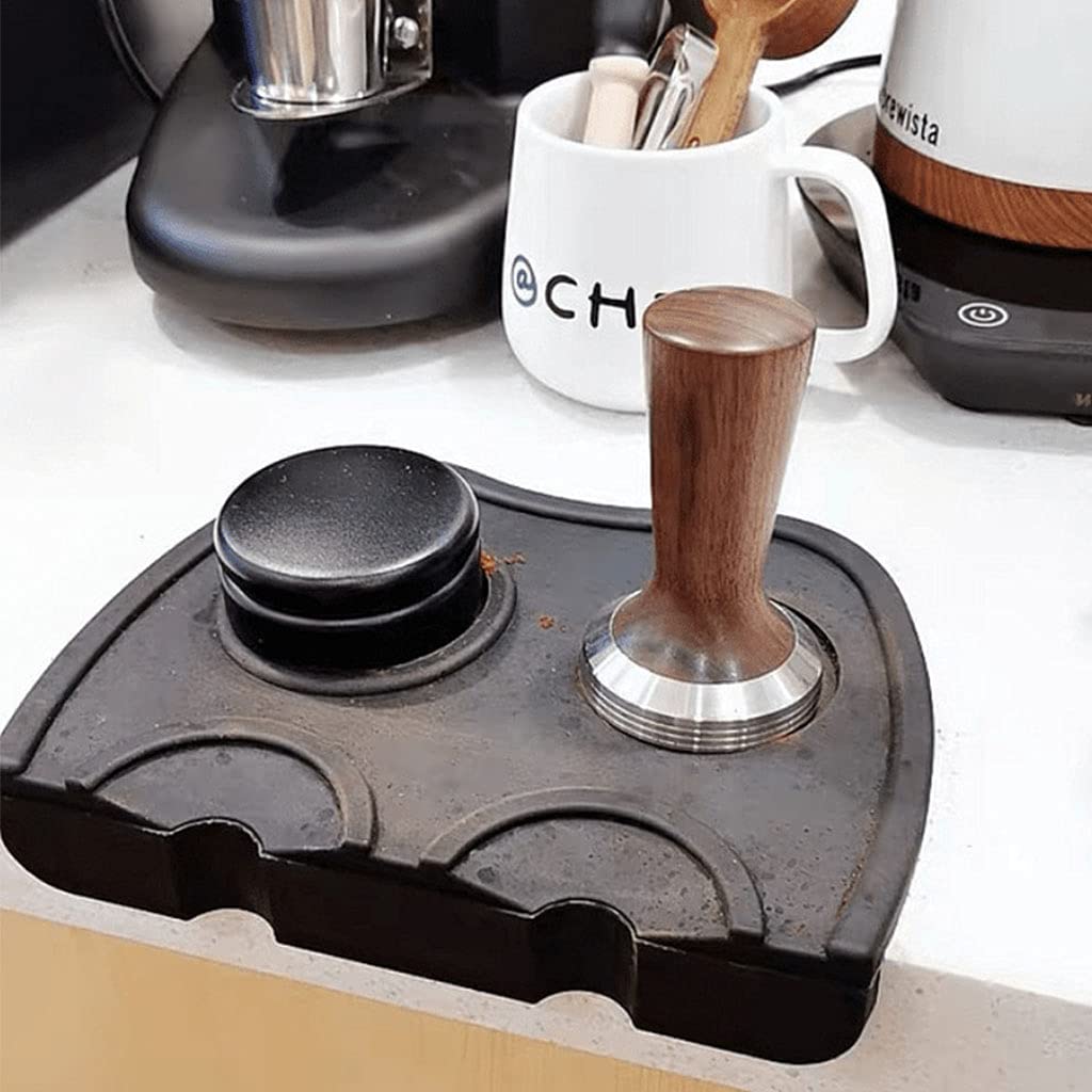 PANGBOER Tappetino per caffè espresso in vero legno, in acciaio inox, con martello in polvere pressata rimovibile