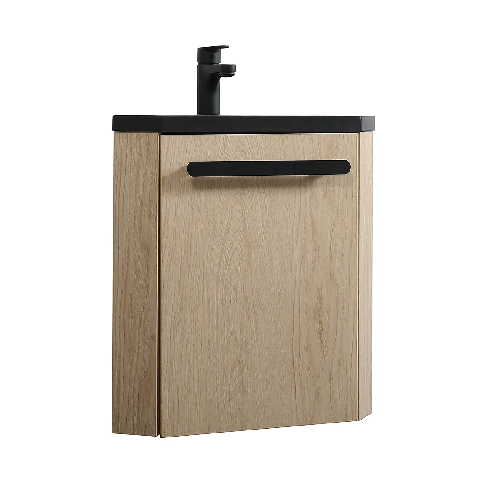 MOB-IN Meuble Lave-Mains SKINO décor chêne avec Vasque Noire + Robinet Noir