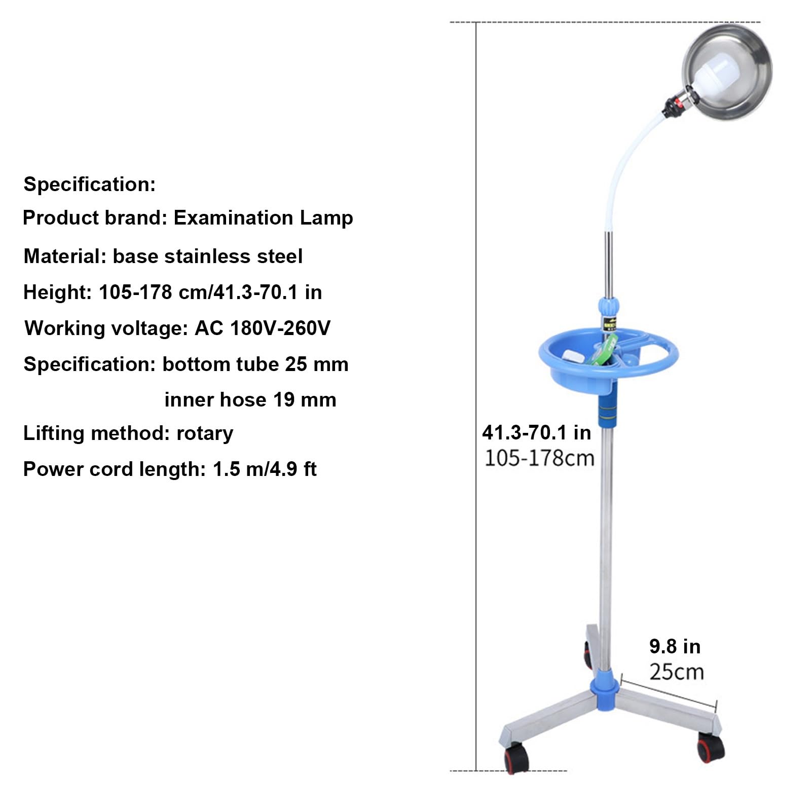Lampa do Badań Lekarskich LED Ze Schowkiem i Poręczą, Klosz Ze Stali Nierdzewnej, Lampa Stomatologiczna do Jamy Ustnej, Giętka Lampa Typu Gęsia Szyja, Regulowana Wysokość