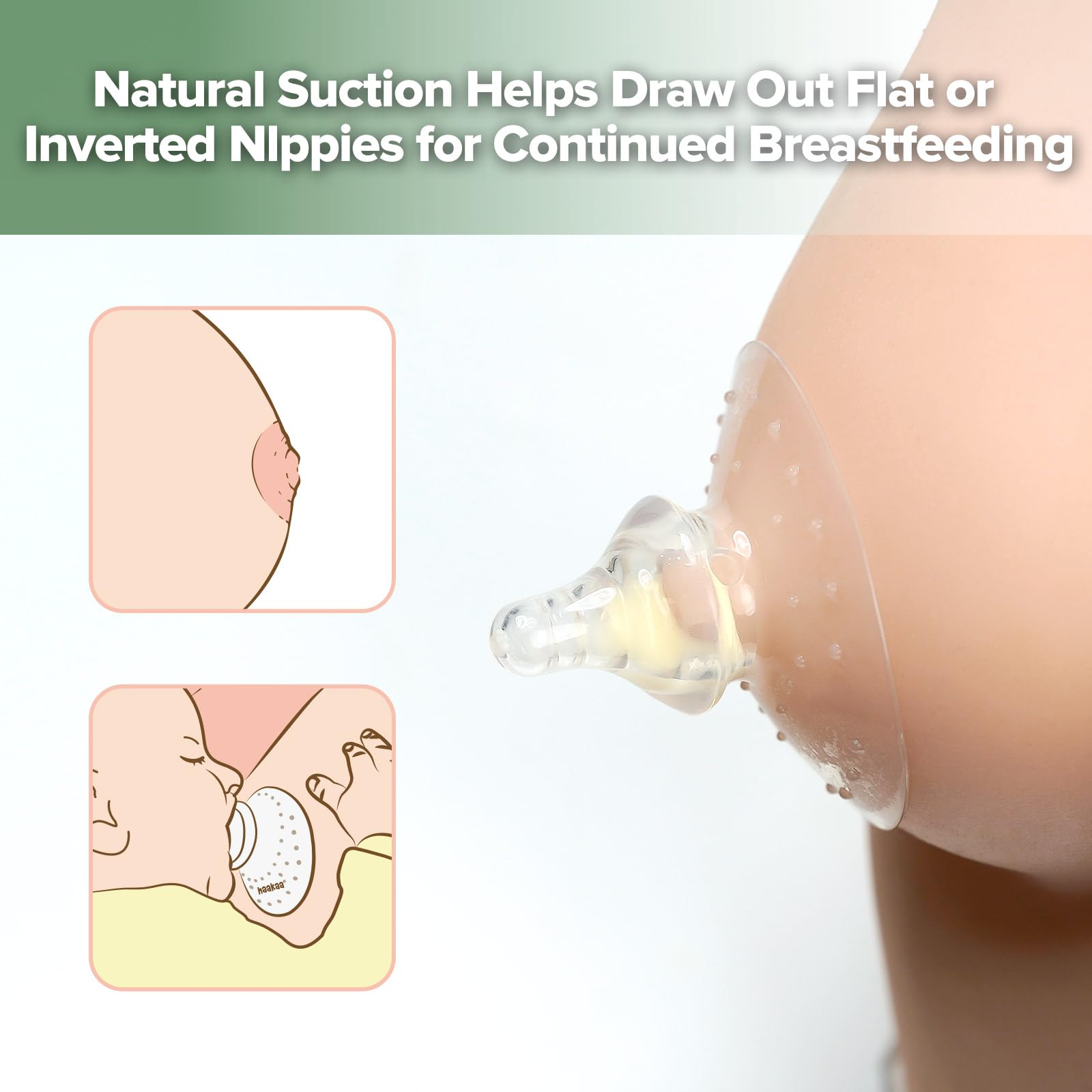haakaa Nipple Shield Combo per neonati allattamento al seno, in silicone, per difficoltà durante l'allattamento, con borsa per il trasporto, base rotonda e ultra thin, 24 mm