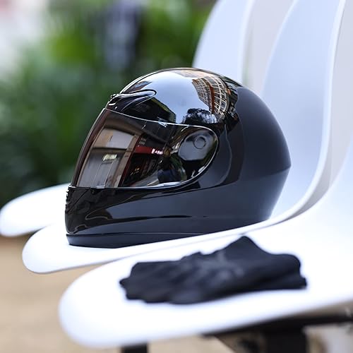 Miniatura 7 de SLMOTO - Casco de motocicleta aprobado por el DOT, color negro brillante, visera de espejo, protección de cara completa, casco de calle
