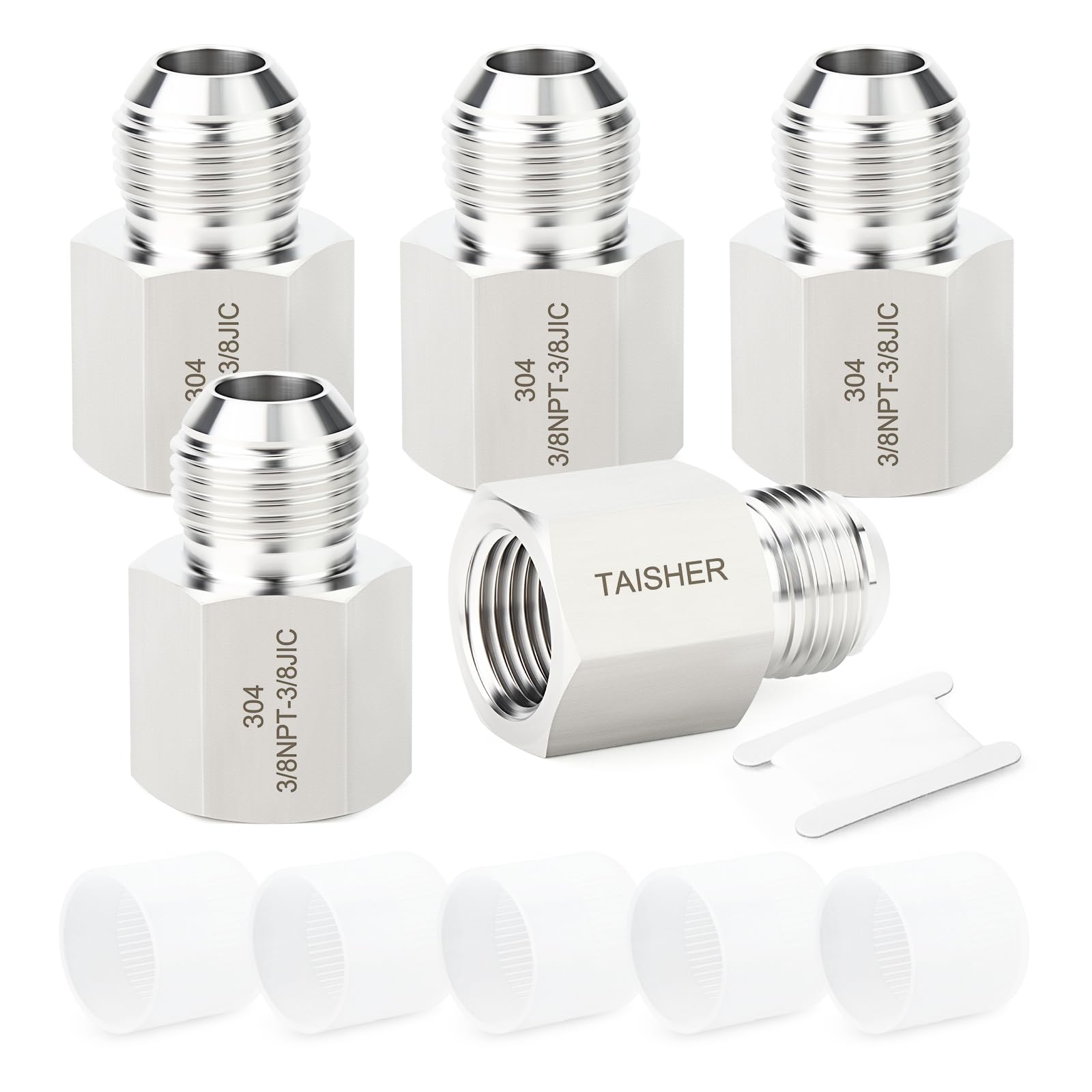 TAISHER 5PCS Forging of 304 Stainless Steel JIC Flare Tube Fittings,3/8" JIC Male x 3/8" NPT Female,Half Union