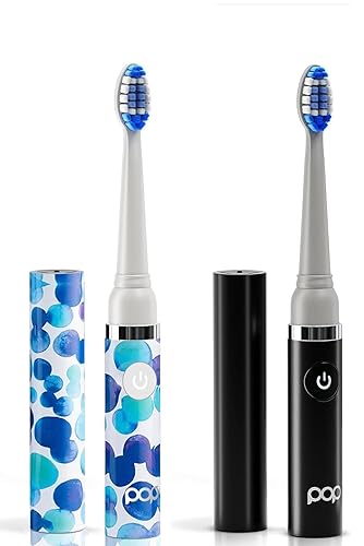 Paquete de 2 cepillos de dientes eléctricos Pop Sonic (burbuja azul + negro) Cepillos de dientes de viaje con batería AAA Cepillos de dientes