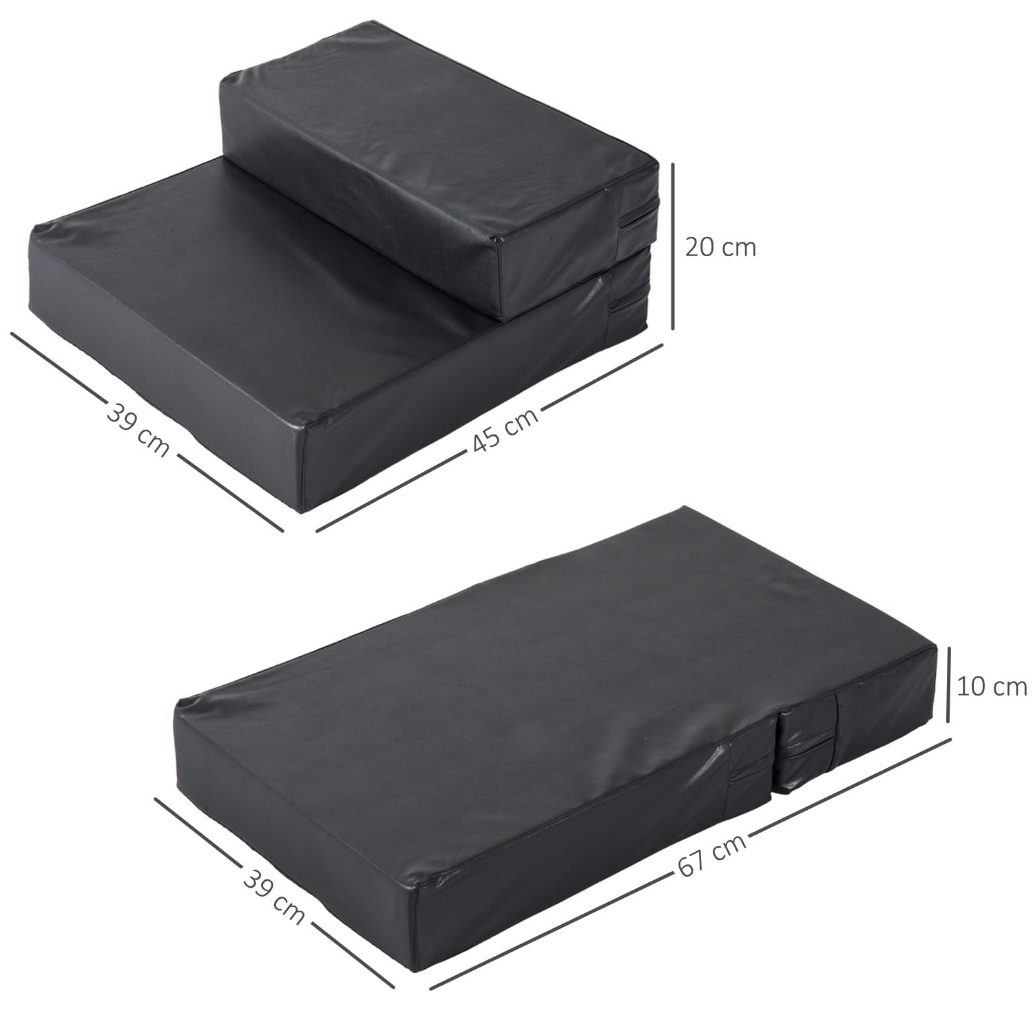 PawHut Escalones 2 escalones 20 cm Perros pequeños hasta 7 kg Negro