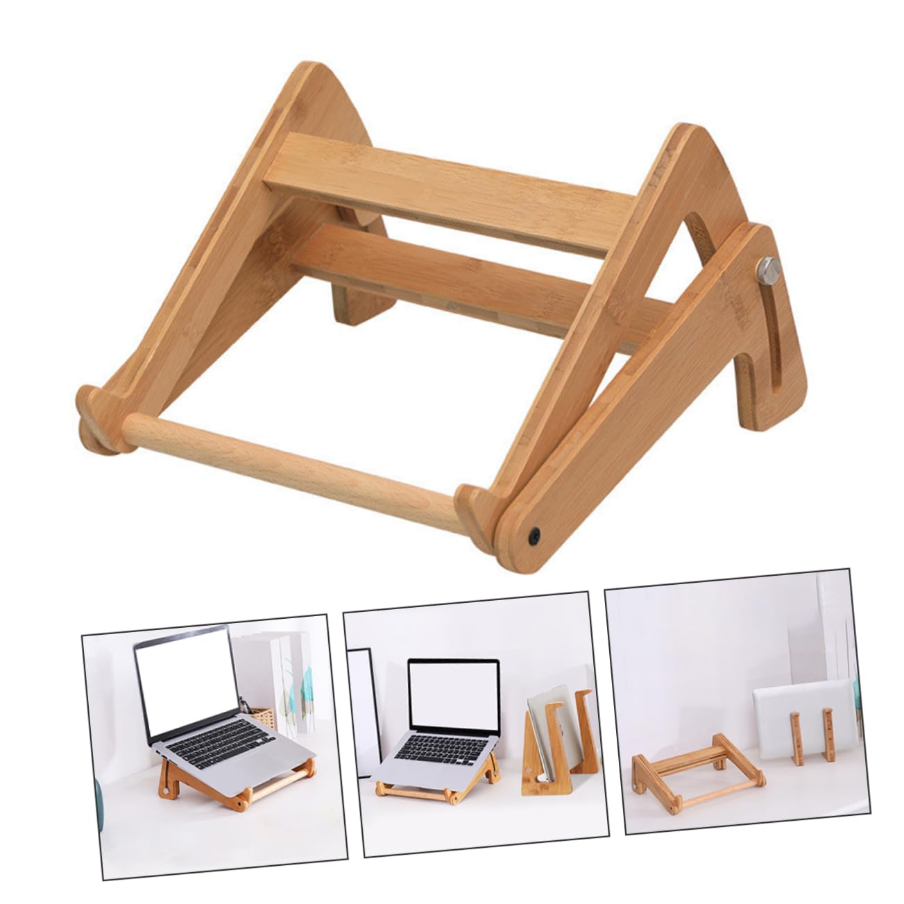 SHINEOFI Supporto per Laptop Stand Multifunzionale in Legno Regolabile Pieghevole Porta Computer Portatile Elegante in Phyllostachys Pubescens per Tablet, per Scaffali
