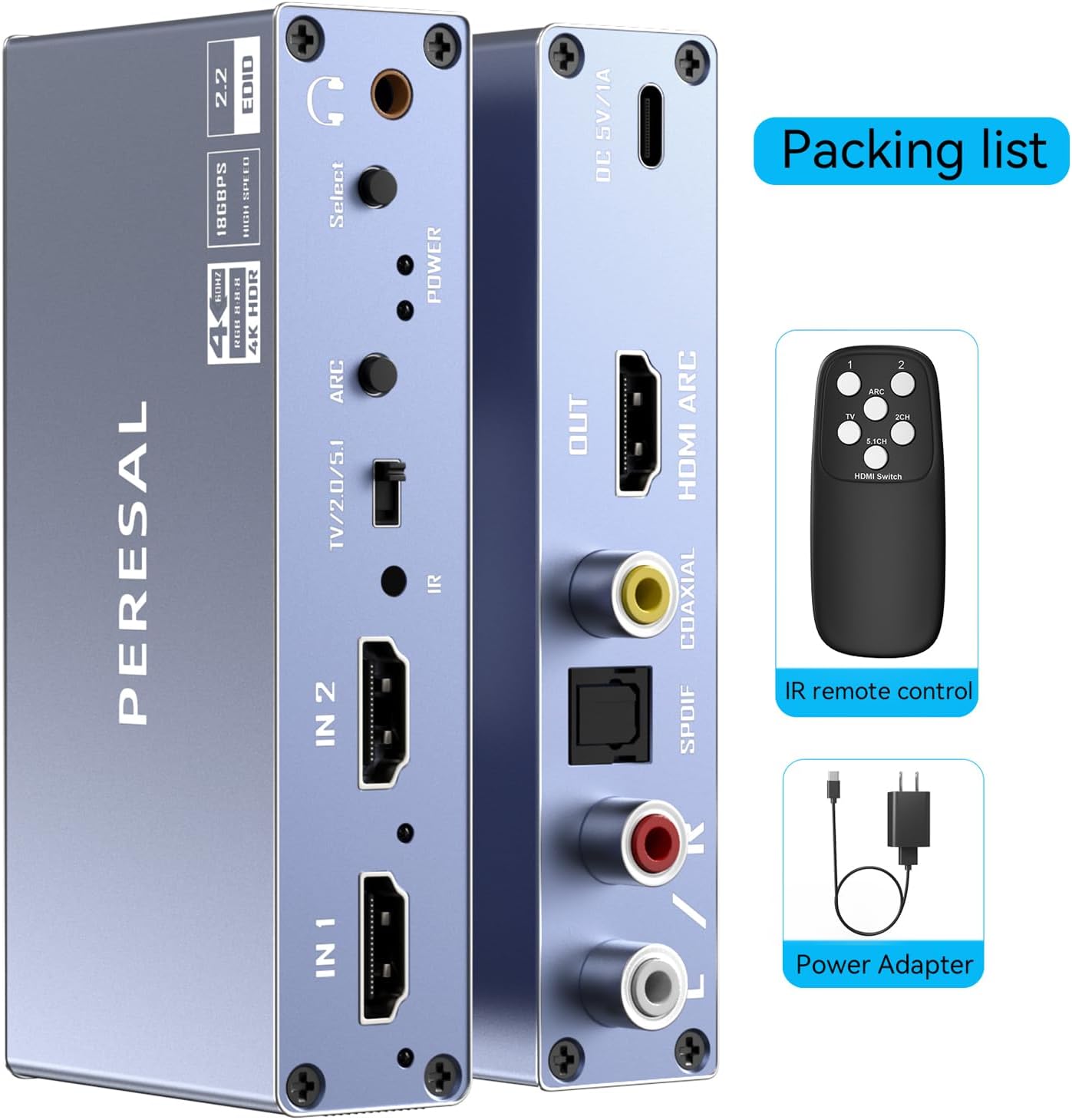 HDMI Switch eARC Audio Extractor, 4K@60hz HDMI Audio Splitter with Remote, Support 7.1 Channel Audio/Optical Toslink SPDIF/Coaxial Converter HDR (Silver) - Image 9