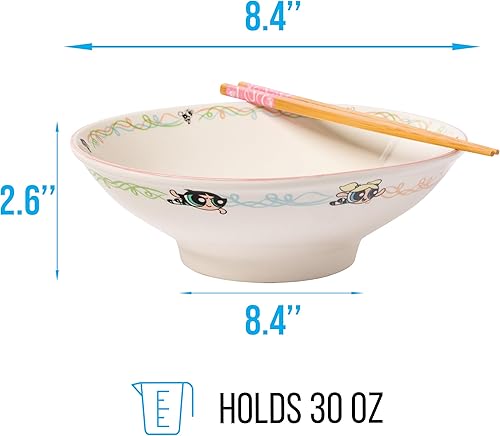 Miniatura 106 de Silver Buffalo The Powerpuff Girls Girl Power Featuring Blossom, Bubbles, and Buttercup Ceramic Ramen Noodle Rice Bowl with Chopsticks, Microwave