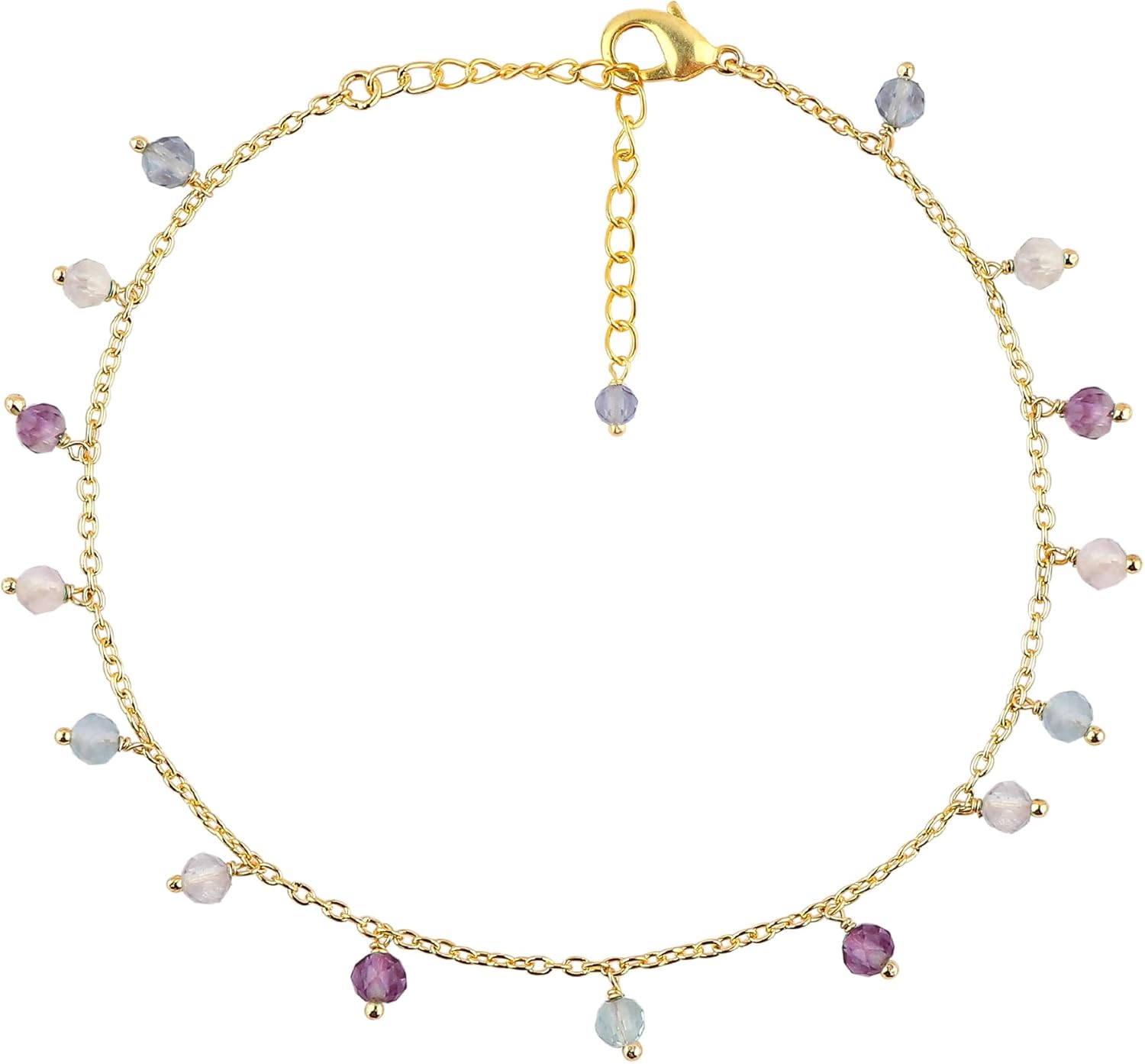 Natural Gesmtone Dangling Anklets, Microfaceted Stones Ankle Bracelet, Healing Crystals, Handmade Hanging Jewelry, 14K Gold Plated, Adjustable Chain, Gift for Women, 9+1.50inch