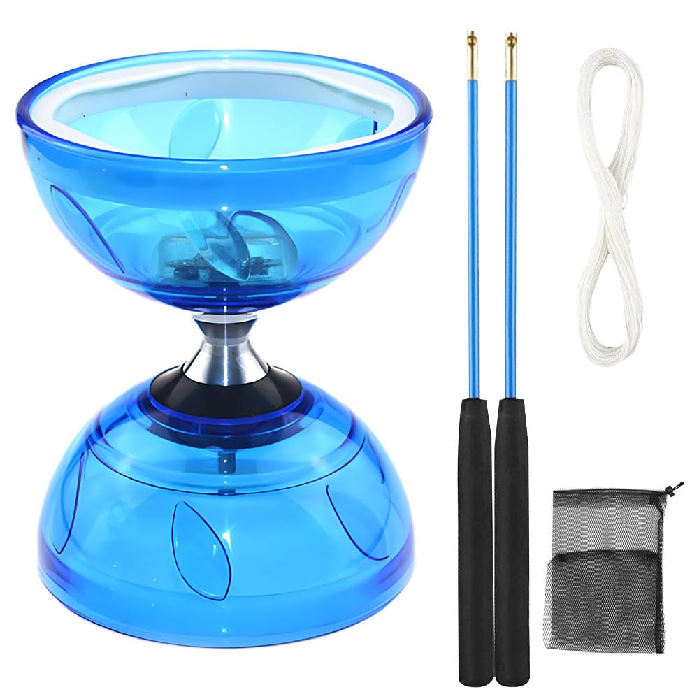 Rppiup Triple Bearing Diabolo Set, Diablo Toy Juggling Set with 2 Professional Pole and Net Bag, Flywheel Circus Tool for Adult Beginners and Professionals, Kids, Elderly (BLUE)