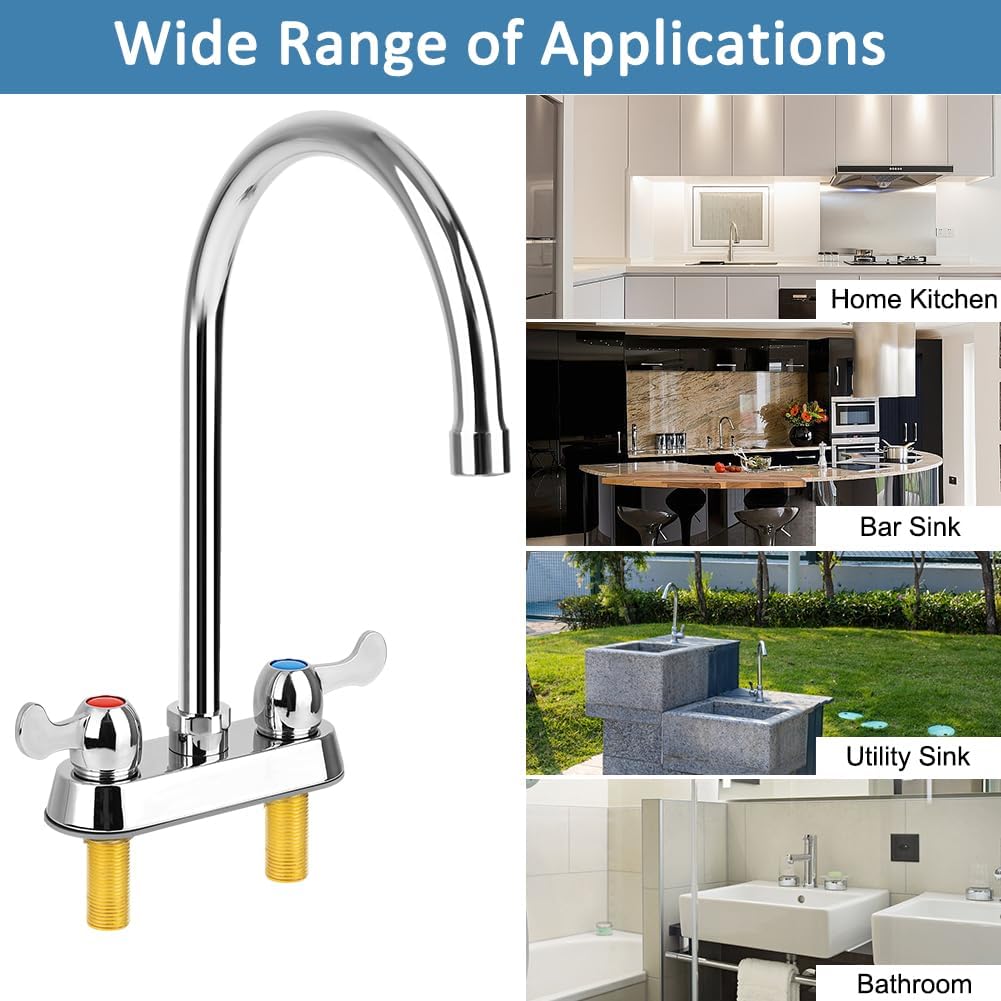 Commercial Bar Sink Faucet with 8" Gooseneck Spout, 4 Inch Center Deck Mount Hand Sink Faucet for Laundry, Restaurant, Utility Sink, Brass Constructed - Image 6