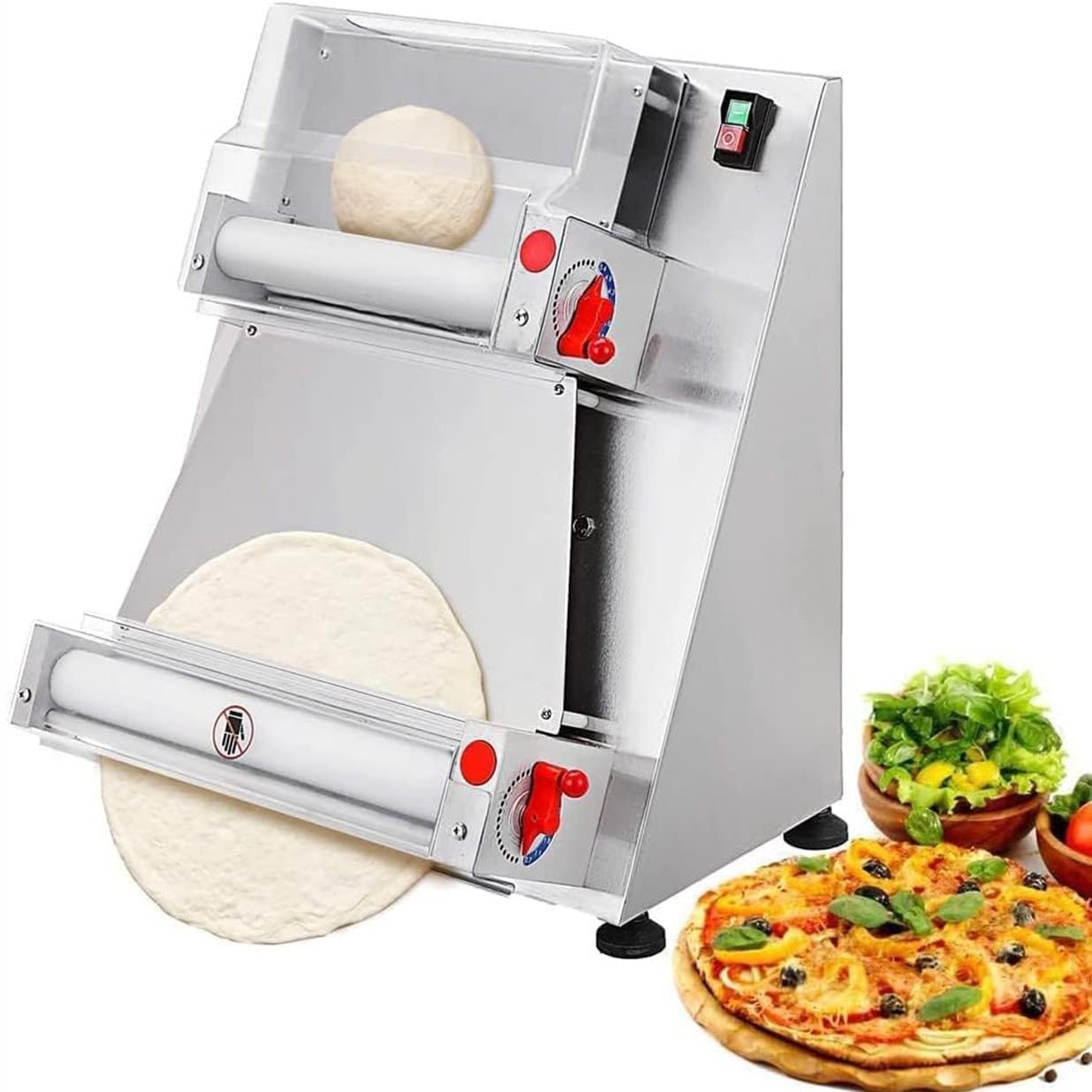 Pressa per Pizza Elettrica 370 W, Pressa per Pasta per Pizza Semiautomatica in Acciaio Inossidabile, Sfogliatrice a Rulli per Pasta per Pizza, per Pizza, Torta, Tortillas, Pasticceria,40cm