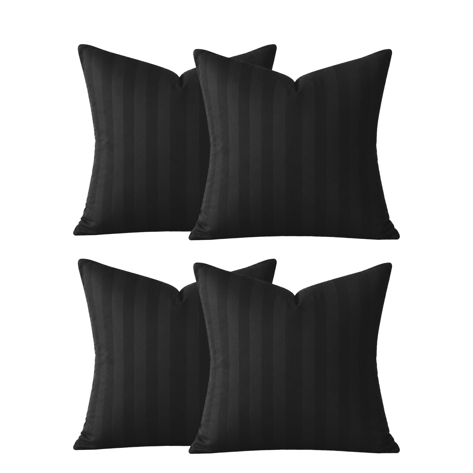 Hafaa Black Cushions With Covers Included Pack Of 4, 40 X 40 Cm Decorative Stripe Microfiber Throw Pillows With Hidden Zip Closure For Living Room Couch Office & Home Décor