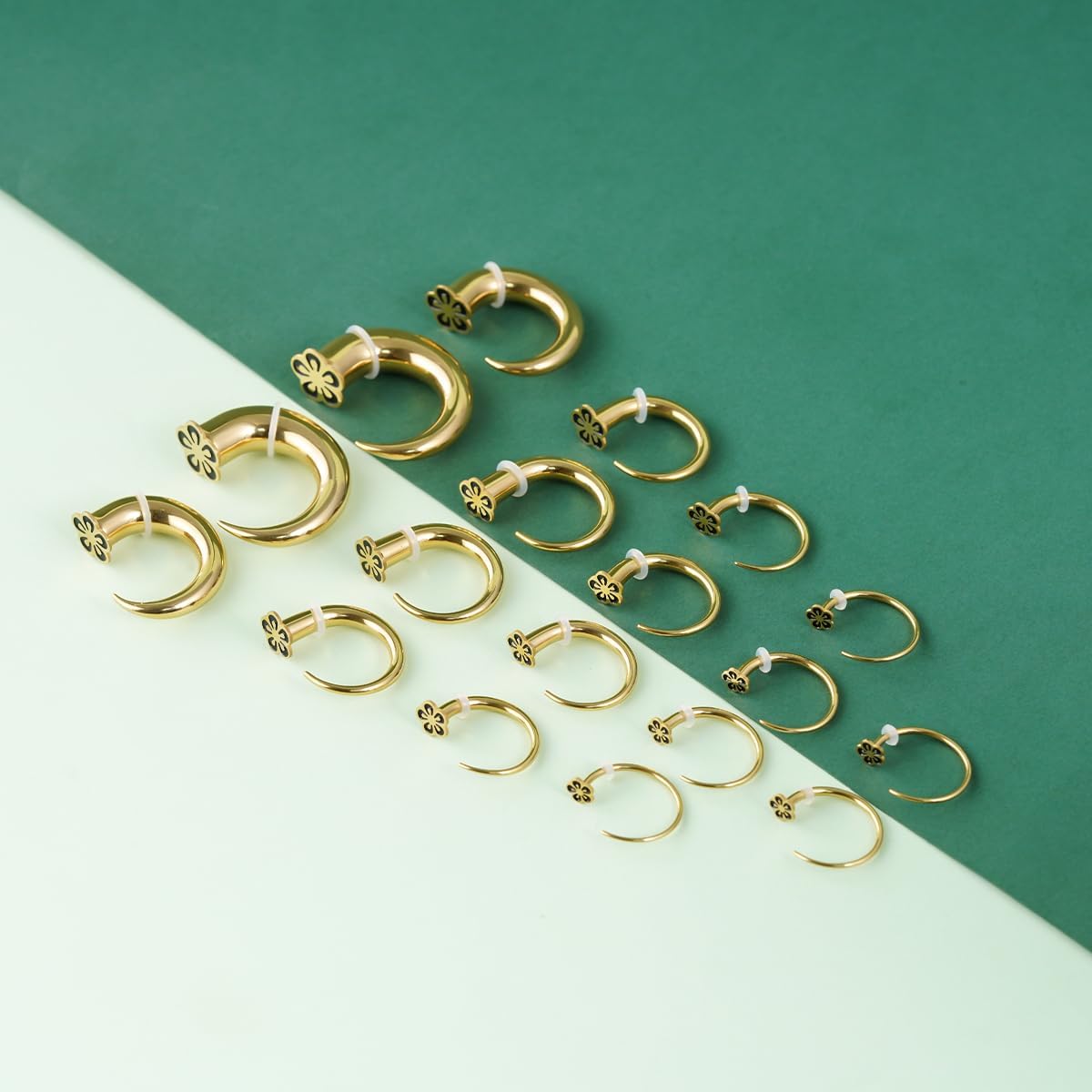 TBOSEN 18PCS Stainless Steel Stretching Kit Taper Bend Expander O-Ring Round | Flower | Heart | Cat Top Body Piercing Jewelry Set image 4
