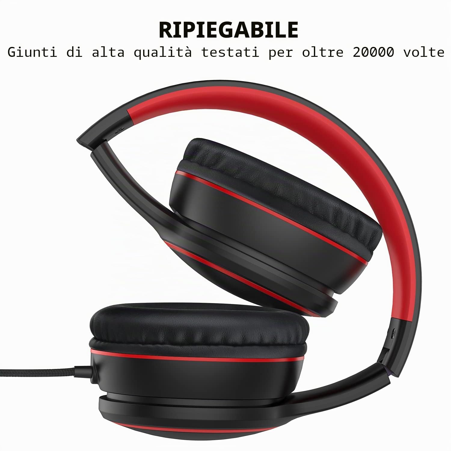 R10 Cuffie Auricolari con Microfono Stereo Piegevoli, Cavo Antigroviglio 1.5m, Nero