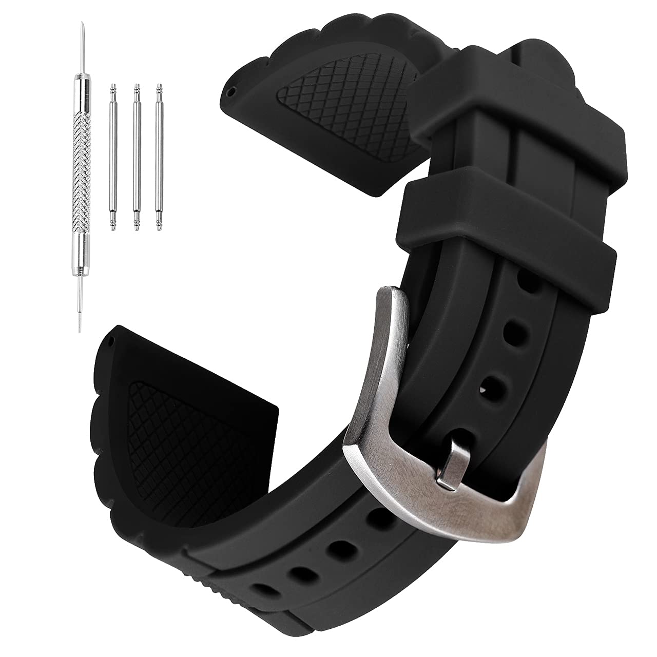 Buy 23mm Black Silicone Rubber Diver Watch Band Waterproof Sport