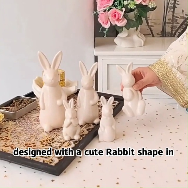 Figura Decorativa Conejo de Cerámica Blanca miniatura 7
