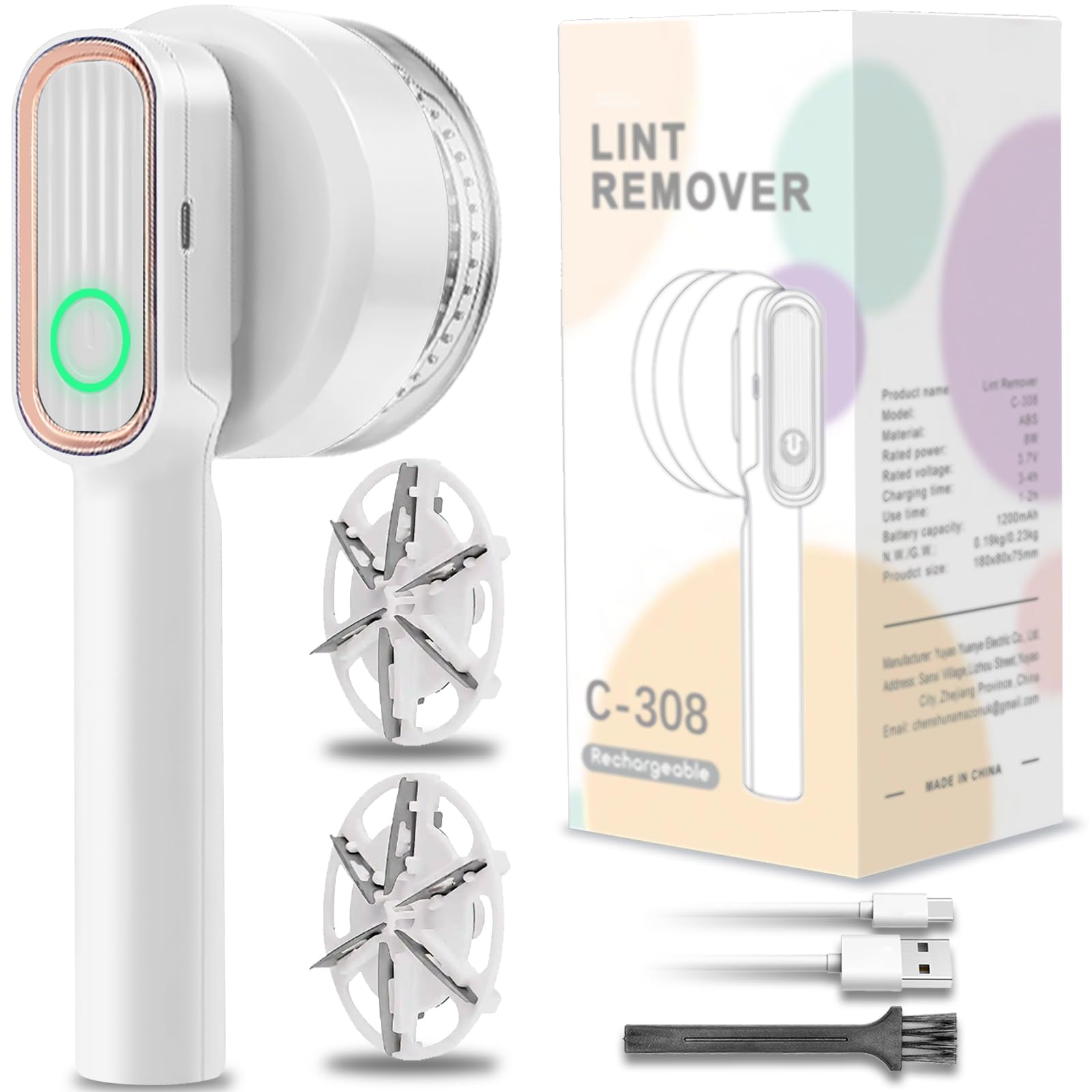 Lint Remover, Fabric Shaver Electric Bobble Remover for Clothes, USB Charging Fluff Remover Sweater Shaver with 2 Replacement Heads for Clothes Fabric
