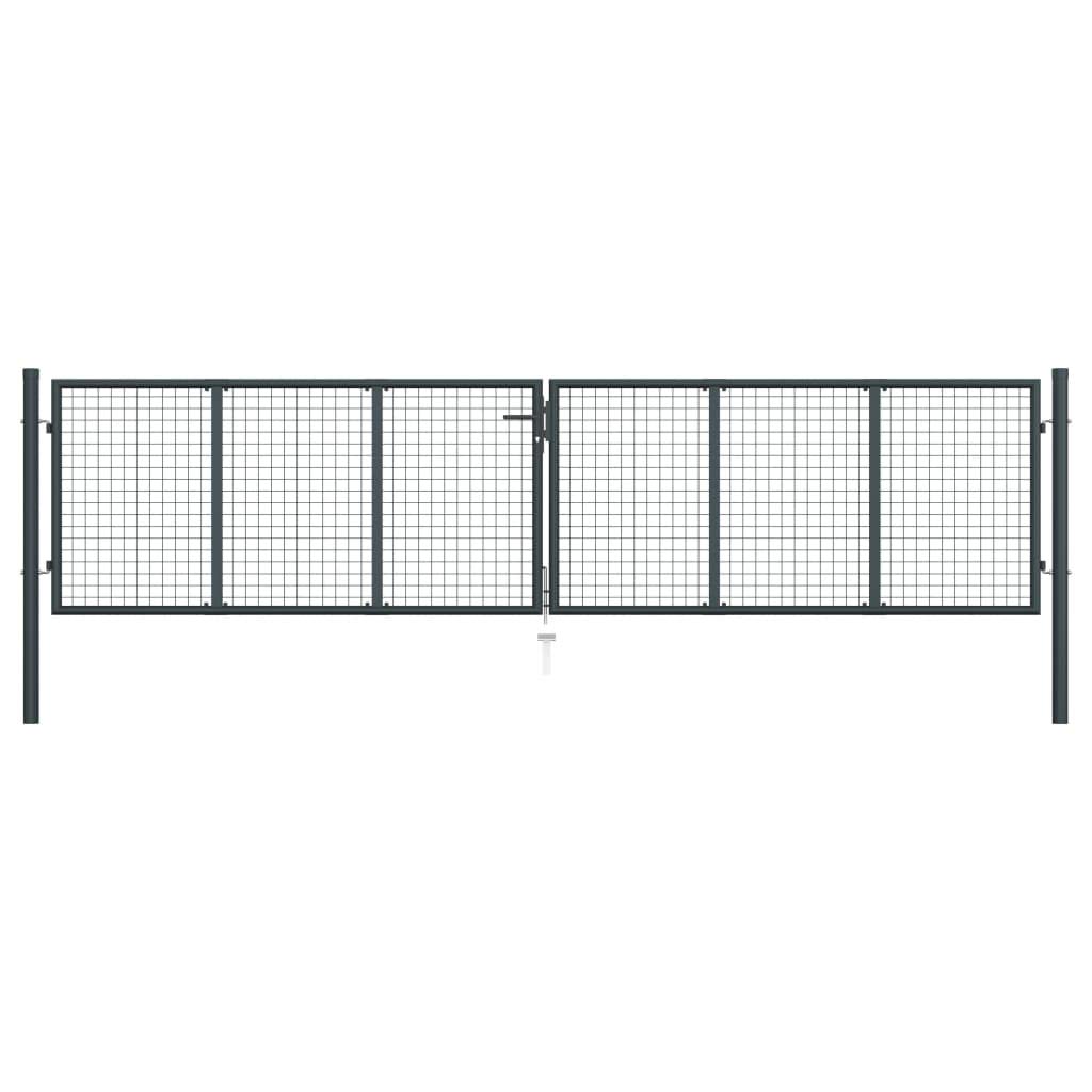Brama ogrodowa z siateczki, ocynkowana stal, podwójna brama skrzydłowa, brama ogrodowa, brama ogrodzeniowa, brama ogrodowa, brama z siatki ocynkowanej, 400 x 125 cm, szara