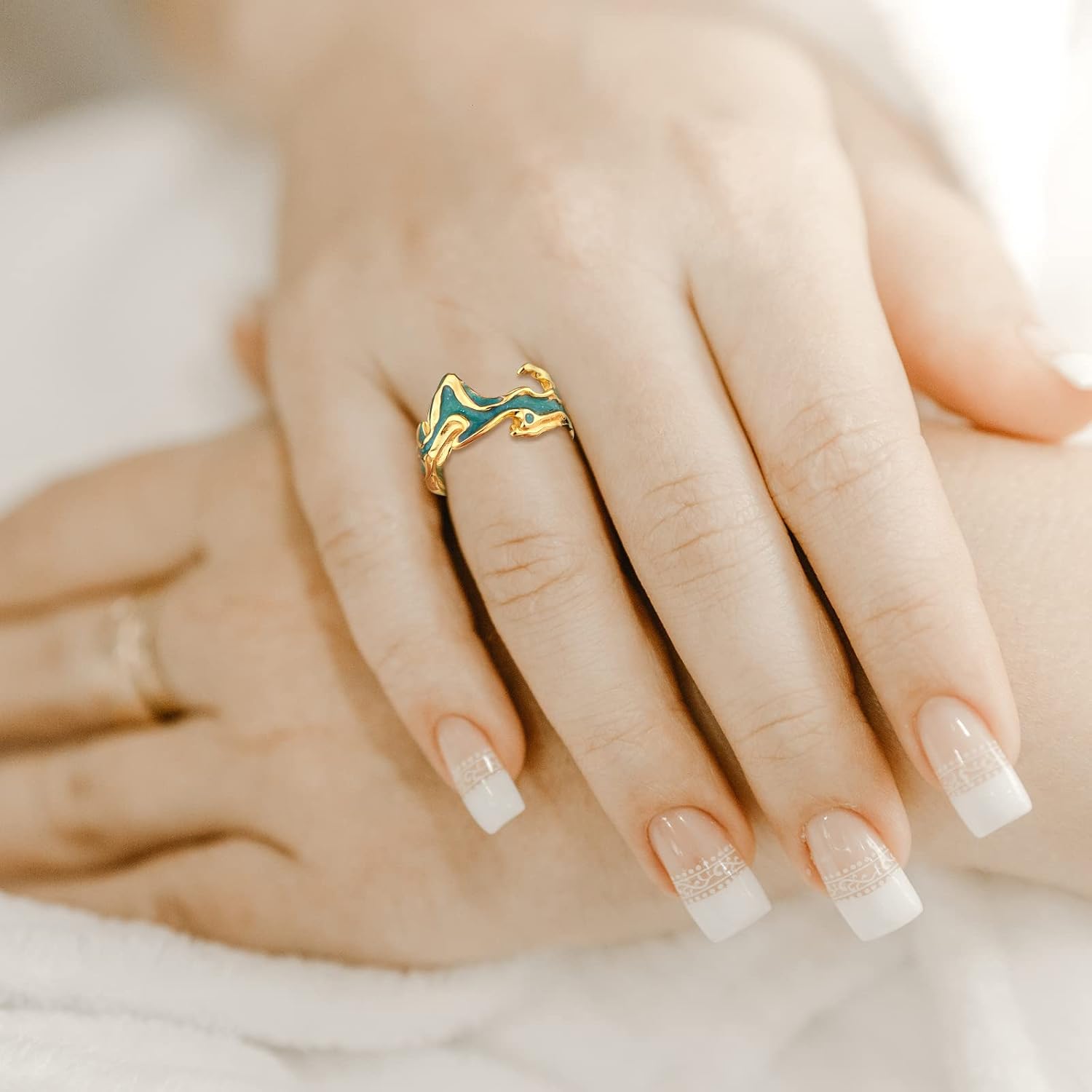 Ornaland 925 Sterling Silver Open Ring Adjustable Oil Drip Irregular Enamel Ring Finger Ring Joint Stackable Ring Jewellery Gifts for Women, Gold - Image 6