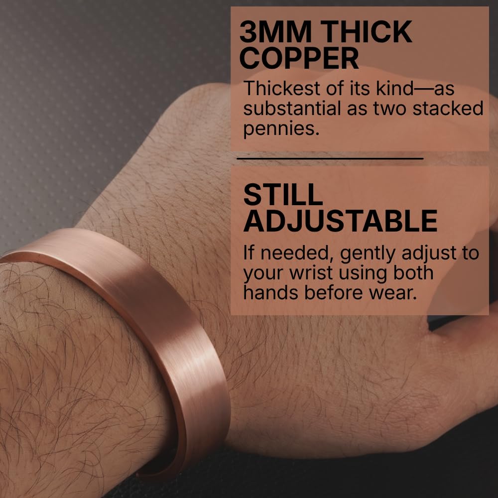 DEMMEX 3 mm dickes reines türkisches Kupferarmband, massiv, unbeschichtet, nicht magnetisch, Kupferstärke, 1/8 Zoll dick, dicker als seine Art und ein echter Hingucker, Herbst 2024, Unisex
