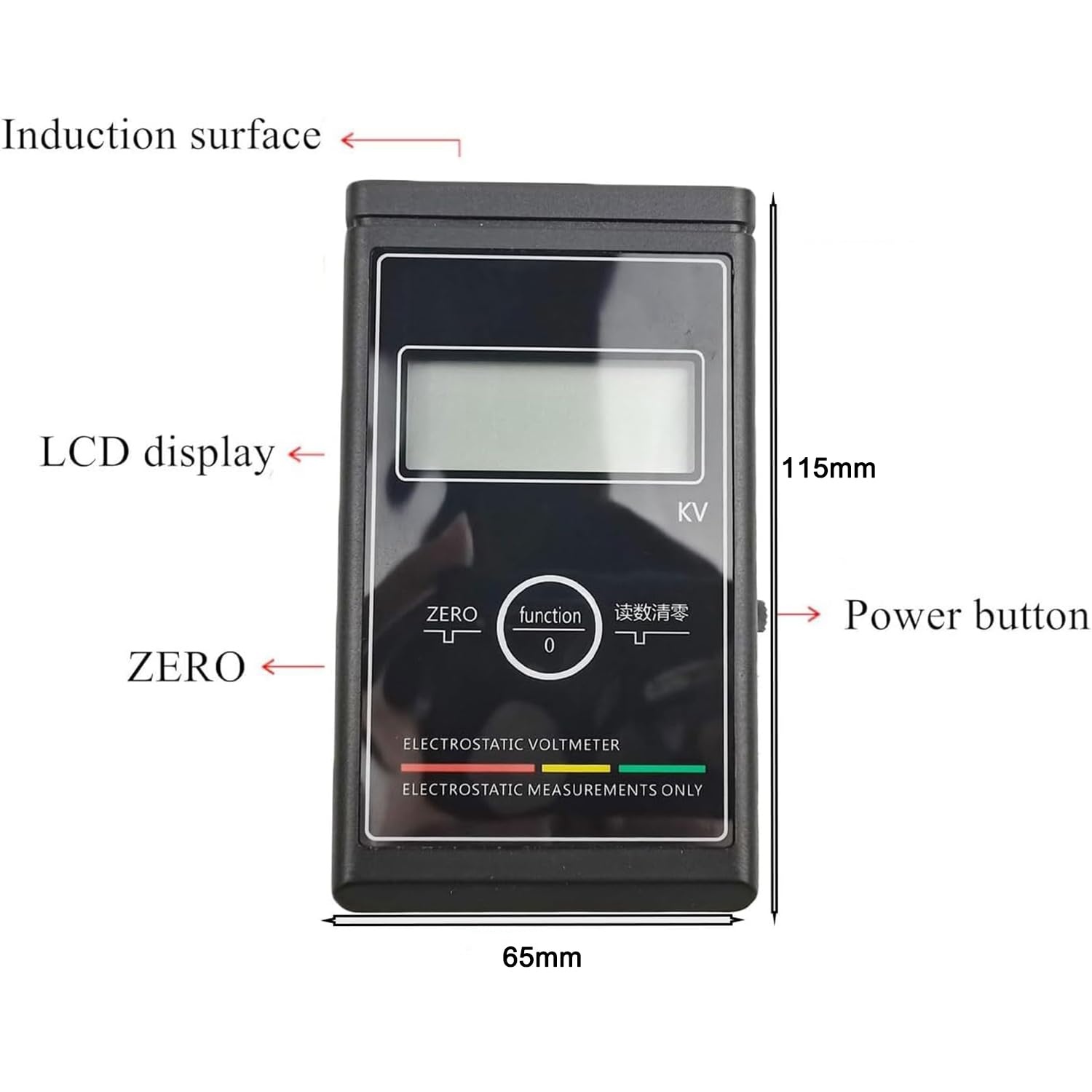 Misuratore Statico Portatile con Schermo LCD, Tester Elettrostatico Professionale 0-50kv, Misurazione Accurata, Azzeramento con Un Clic, per Fibre, Filati, Tessuti, Cartone E Carta.