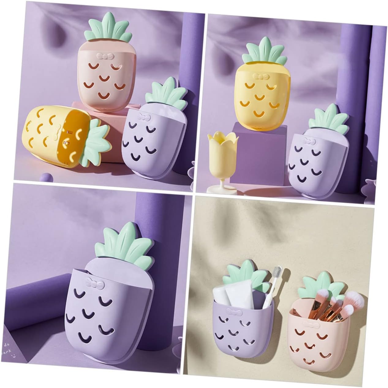 2 Pcs Pineapple Wall Mounted Storage Holder Pink Plastic Organizer image 5
