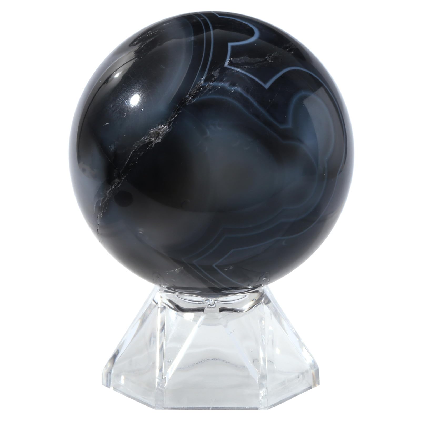 Nupuyai Striped Agate Crystal Ball with Acrylic Stand