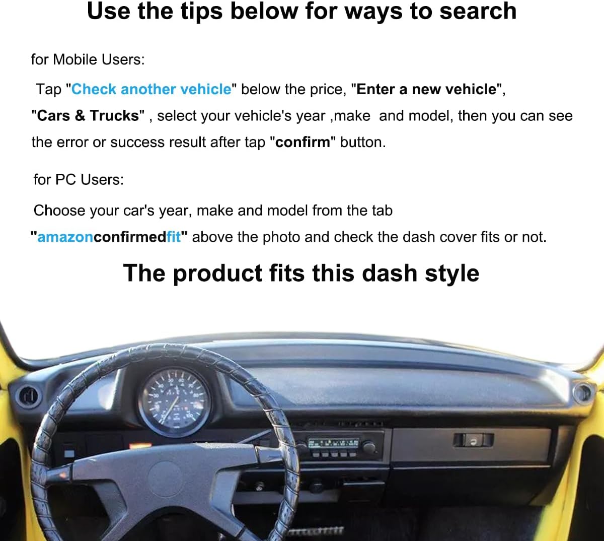 Yiz Dashboard Cover Dash Cover Mat Fit for VW Volkswagen Super Beetle (Black) J154
