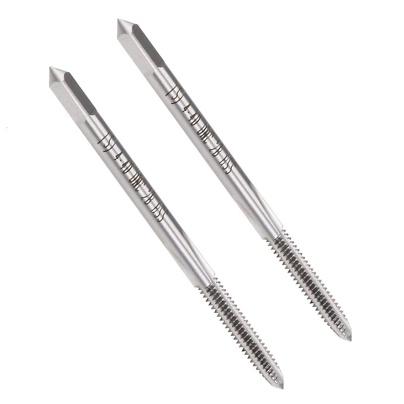 MACHSWON Metric Machine Tap for Drilling Tapping Cutting on Soft Metal Aluminum Plate and Iron 2B 3 Flutes High Speed Steel Spiral Point Plug Tap UNC 4-40 2PCS