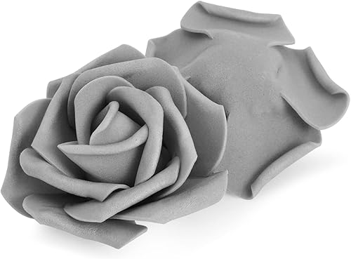 Miniatura 7 de Bright Creations Paquete de 100 flores artificiales grises, rosas falsas de espuma sin tallo para decoraciones, manualidades, ramos (3 pulgadas)