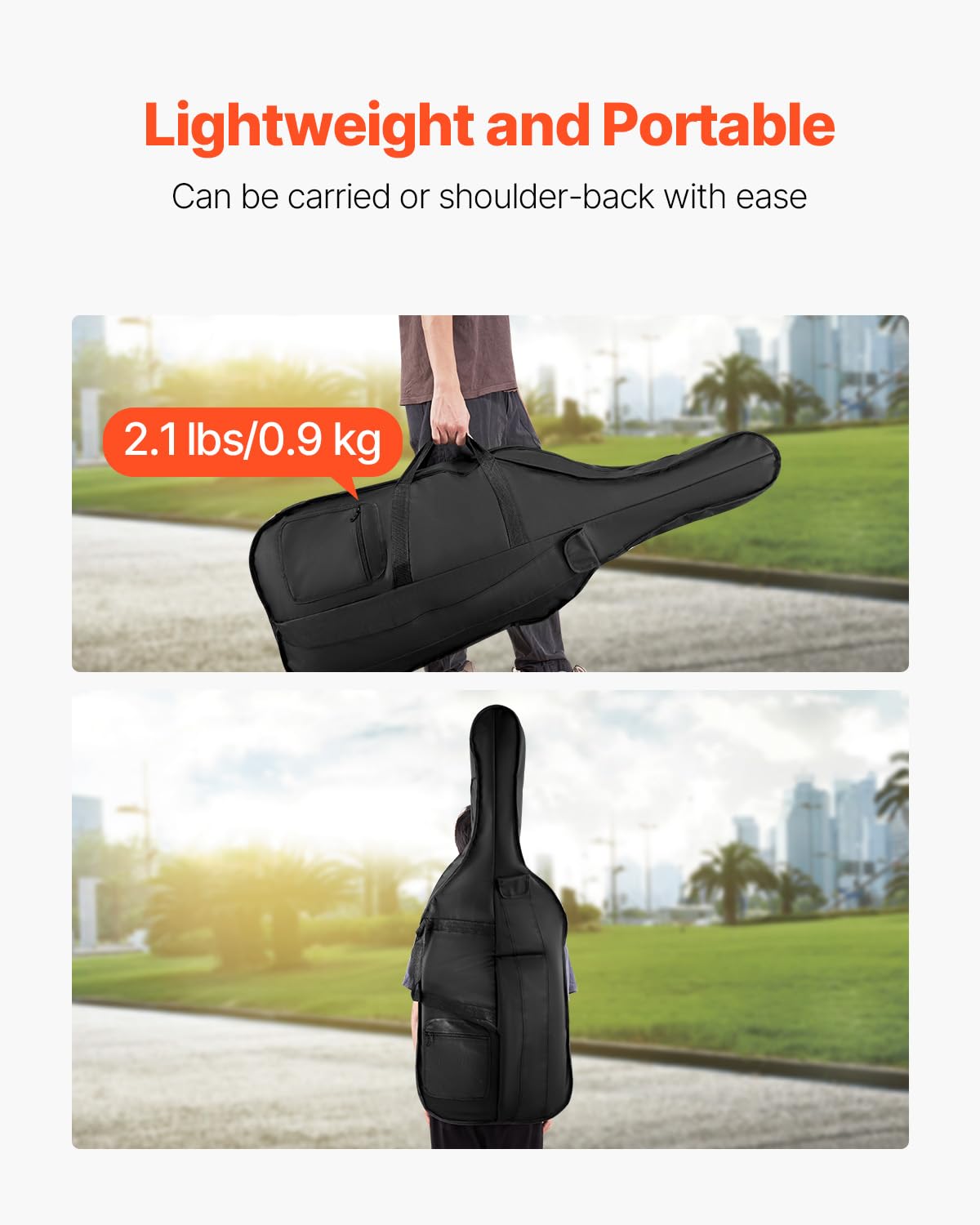 VEVOR Custodia per Violoncello 4/4 Dimensione Completa, Impermeabile Leggera Portatile in Nylon, con Maniglia Rinforzata, Doppie Tracolle, Antigraffio, Professionale a Forma di Violoncello Nero