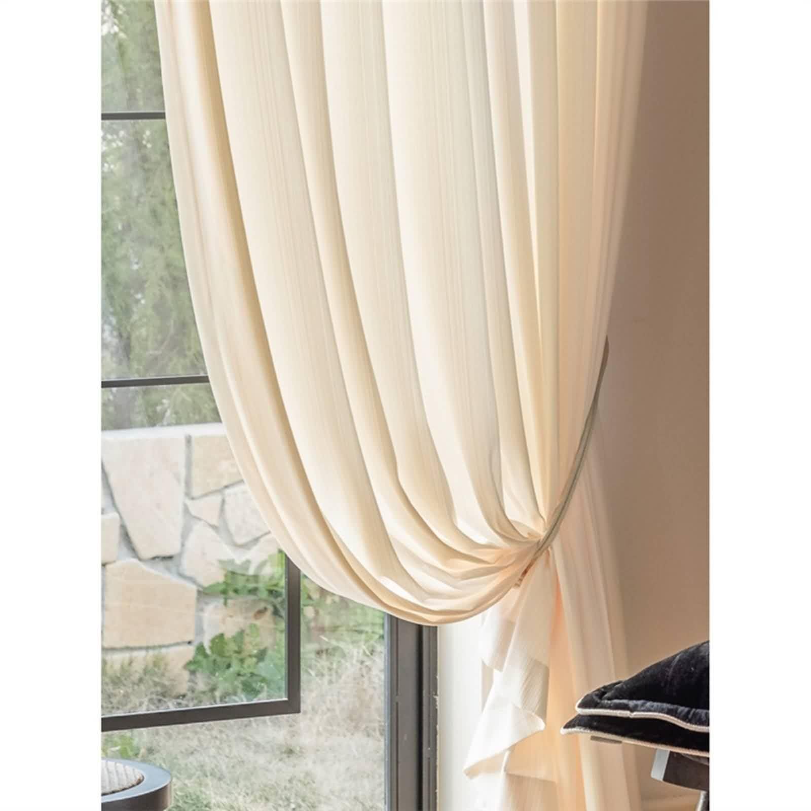 Rideaux Cuisine Beige, Rideau Fenetre Chambre Couleur Unie avec Une Texture Élégante Polyester Voilage 96L x 115H CM Lot de 2
