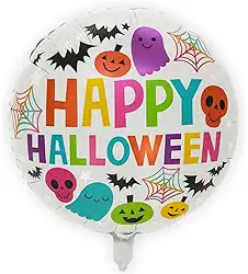 Kit 5 Balões Metalizados Foil Halloween 18" (45 cm) – Caveira, Bruxa, Fantasma, Abóbora, Castelo, Dia de Muertos – Decoração Festa Infantil, Adulto, Temática e Terror (BALÃO feliz HALLOWEEN BRANCO)
