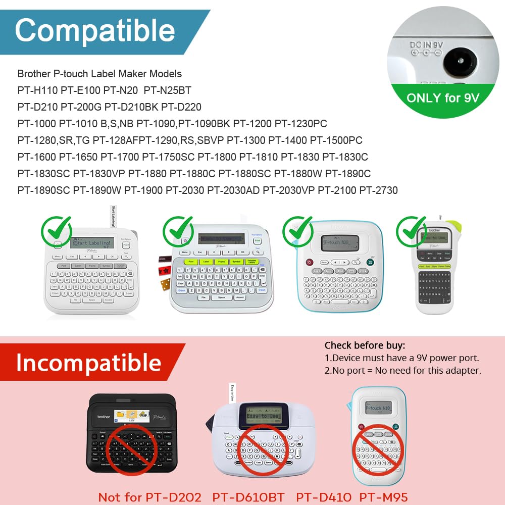 AC DC Power Adapter Compatible with Brother P-Touch PT-D210 PT-N20 PTD220 PTD 210 PT-D200VP PTH110 Label Maker, UL Listed Power Supply Charger for Brother AD-24 AD-24ES AD-20 AD-30 — Amazon image 3