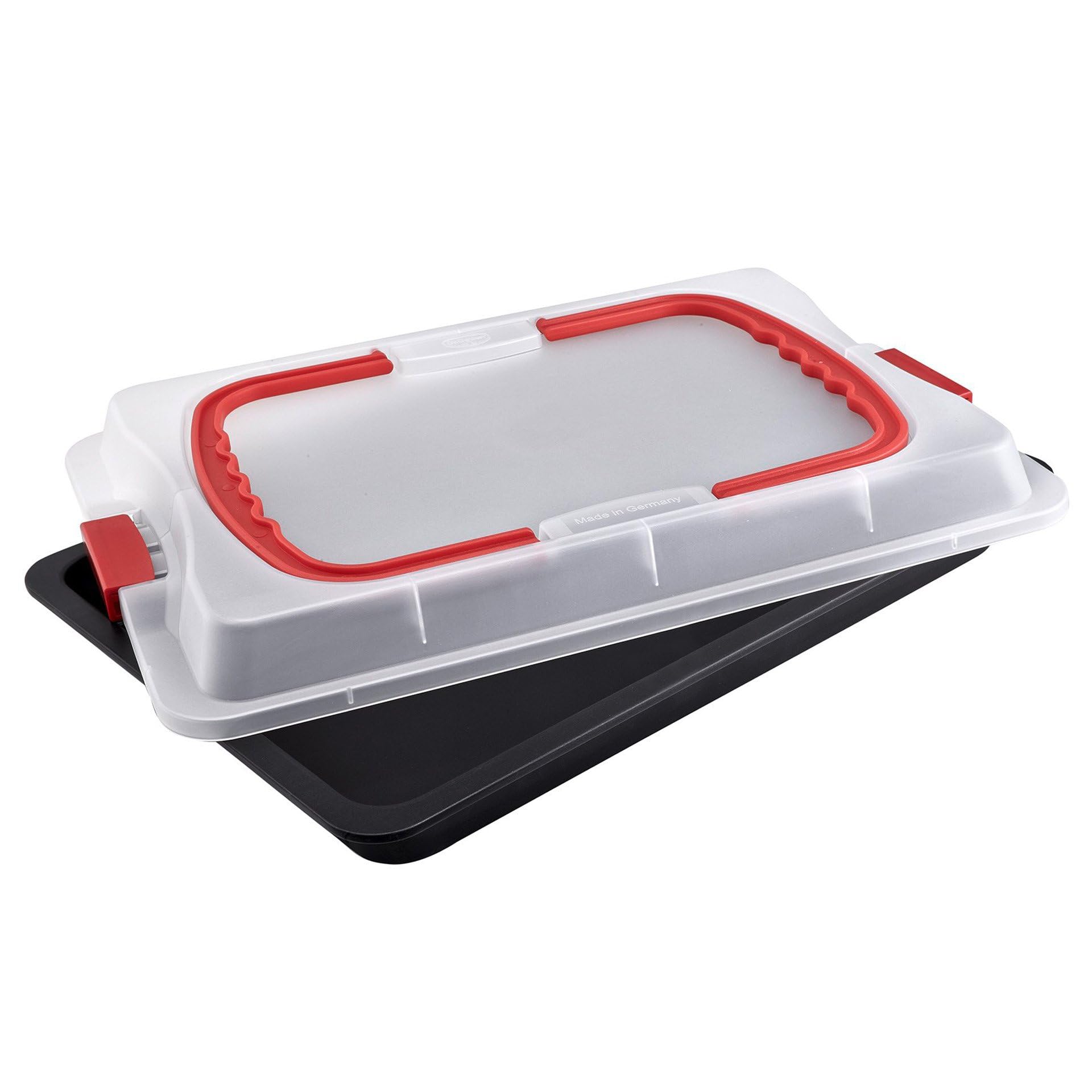 Dr. Oetker Backblech mit Transporthaube Bake & Go – 3in1: Ofenblech zum Backen, Aufbewahren und Transportieren – Antihaft, 42x29x4 cm