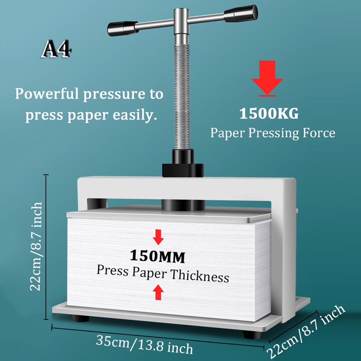 Macchina appiattitrice A4 per fatture/ordini di corriere/file, macchina per pressatura per legatoria per impieghi gravosi, piccola macchina per pressatura manuale della carta con pressione di 1500