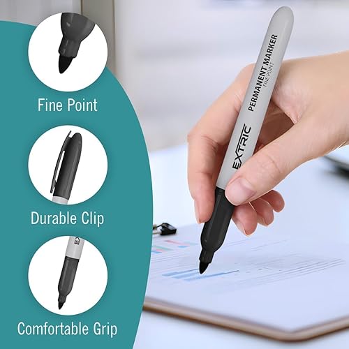 Miniatura 3 de EXTRIC Marcadores permanentes negros, 36 marcadores de punta fina, secado rápido, funciona en madera, papel, plástico, metal y vidrio, para uso