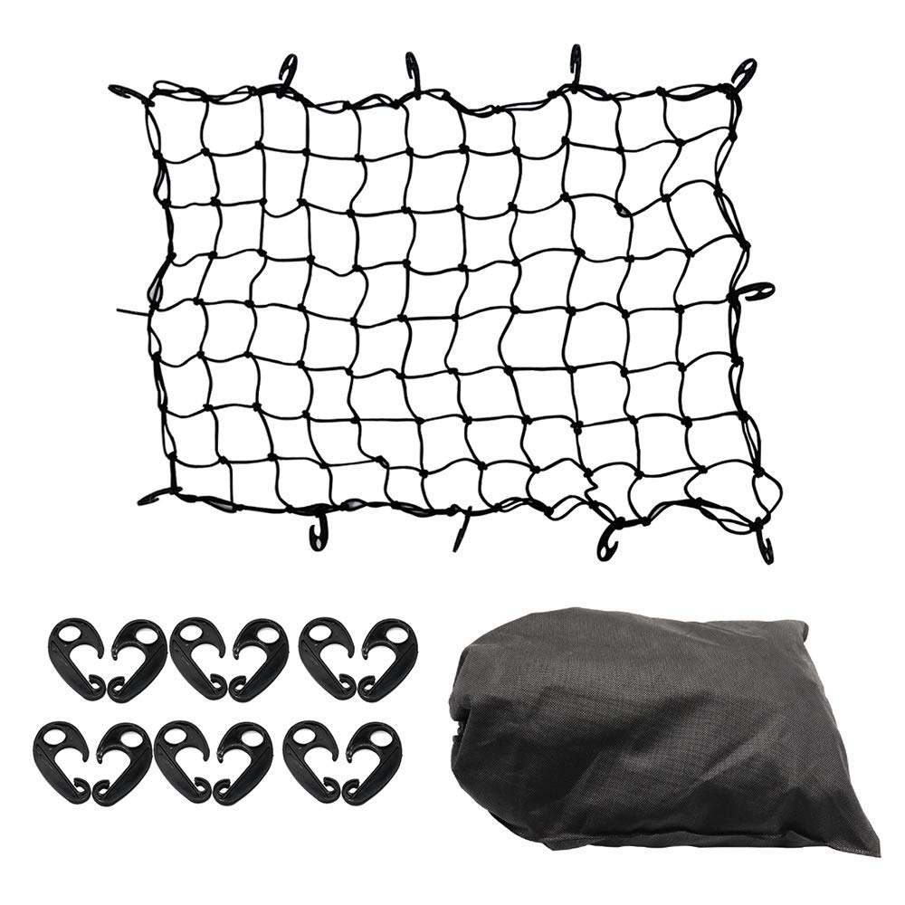 Gepäcknetz Bungee Cargo Net Strech Super Duty Mesh Hält verstellbare Haken Dachfrachtträger Schwarz 120 * 90 cm