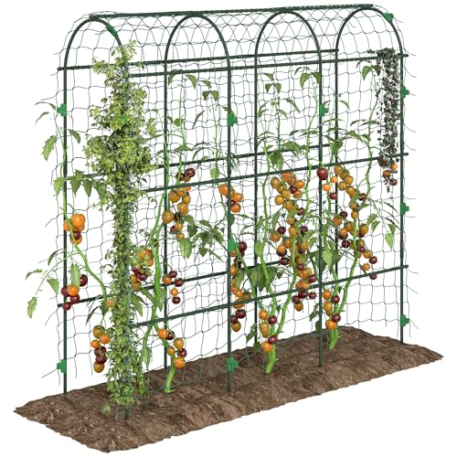 Outsunny Garden Cucumber Trellis for Climbing Plants Outdoor, 183 cm Tall Metal Arch Trellis with Climbing Net, Plant Support Tunnel for Vegetables, Peas, Fruit & Vines, Green