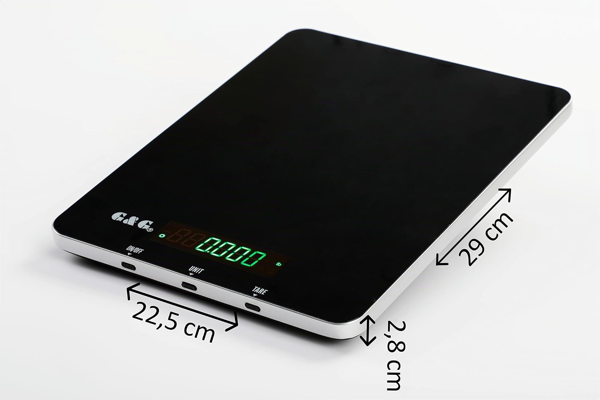 G&G KH-30K, Küchenwaage bis 30kg/1g, 29 * 23 cm groß, einstellbare Abschaltautomatik,mit Netzteil und Batterien