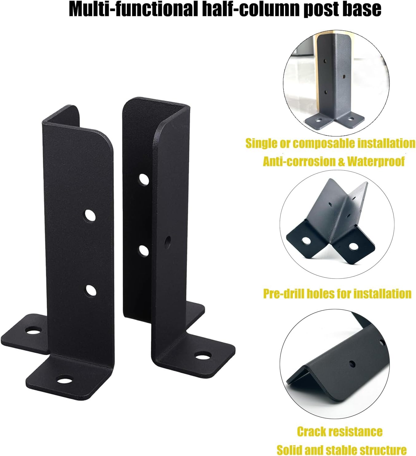 4Pcs Adjustable Fence Post Anchor Brackets for Deck Railing, Pergola, Deck Balusters Fit 1.5x1.5,2x2,2x4,4x4 Wood, Mailbox, Hand Rails for Outdoor Steps