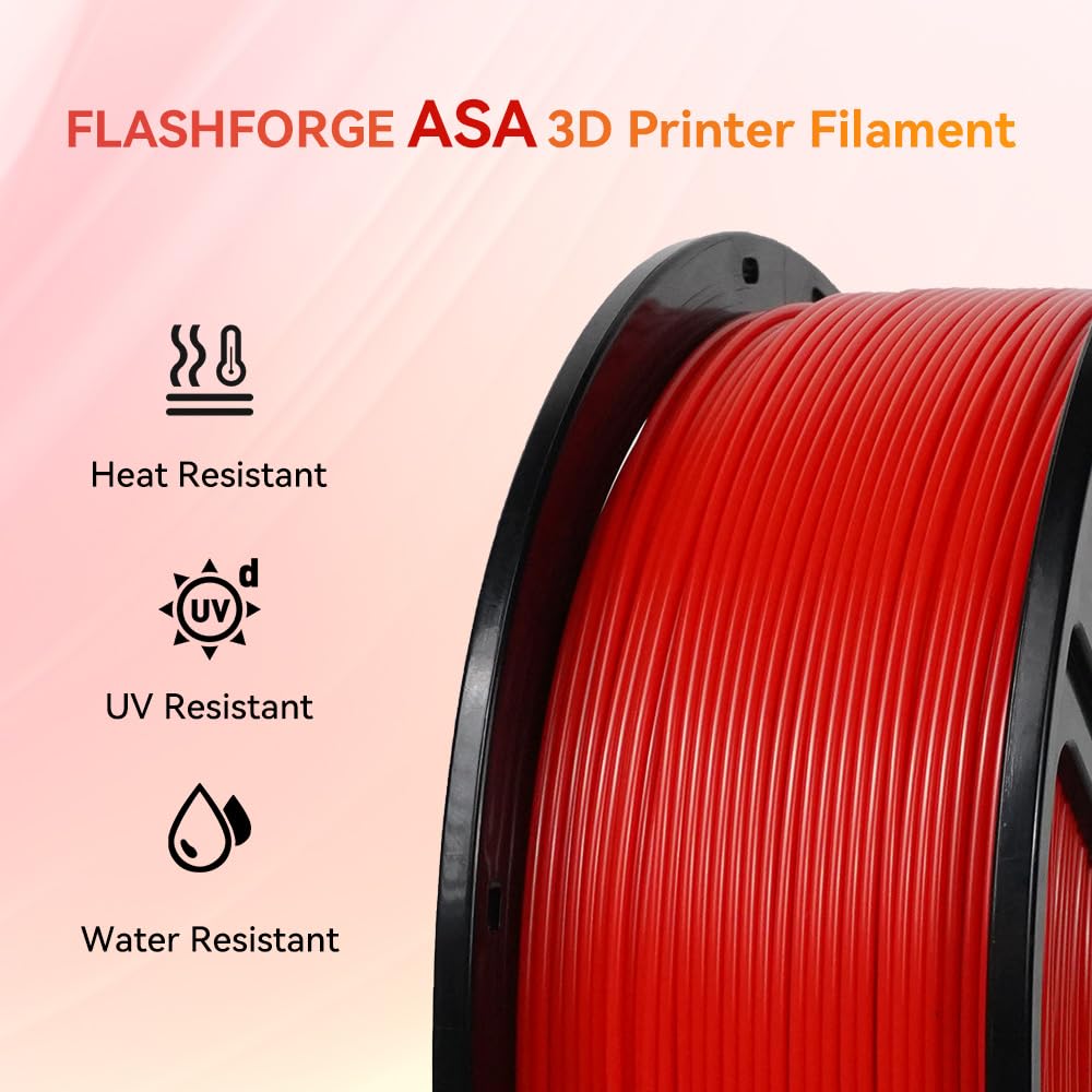 FLASHFORGE Filamento ASA 1,75 mm, filamento per stampante 3D Anti-UV ASA, precisione dimensionale +/-0,02mm, Resistente al calore e alle intemperie, perfetto per la stampa di parti funzionali esterne