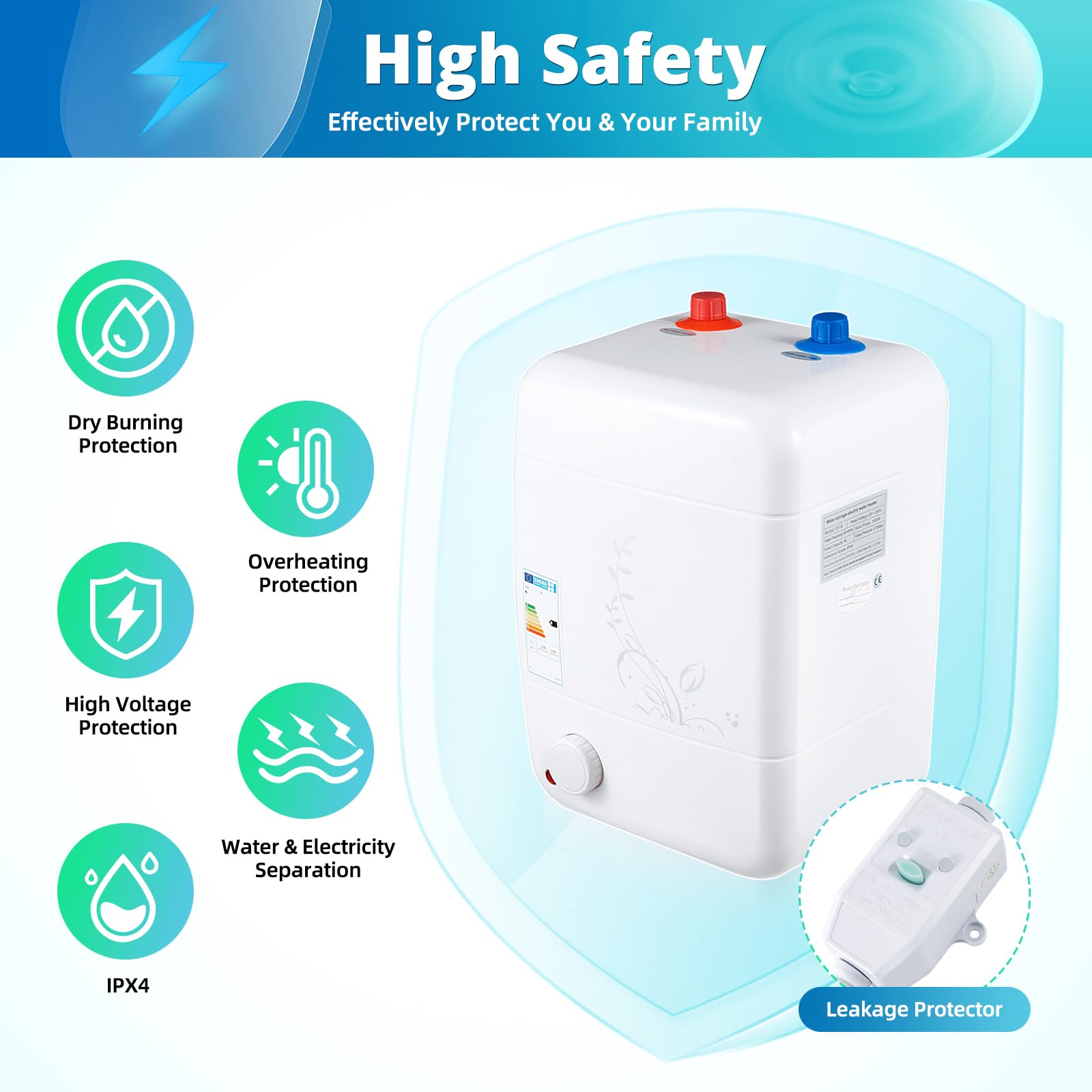 Serbatoio per acqua calda, 10 l, resistente alla pressione, piccolo serbatoio da 1500 W, 30 – 75 °C, serbatoio acqua calda 0,7 Mpa, 23 x 21 x 36 cm