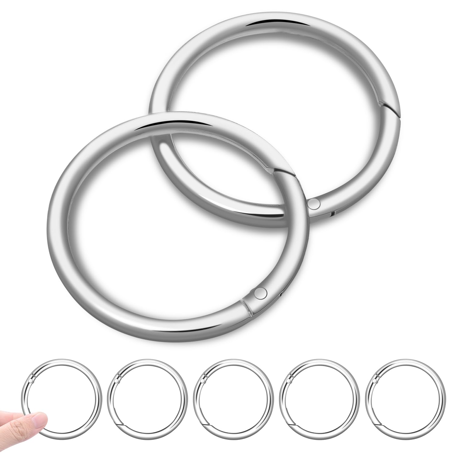 CooBigo 10Pack 2" Large Round Carabiner Clips, Metal Spring O Rings for Organizer Key Rings, Paracord Keychain Lanyard, Pet Chains, Purse Hardware, Key Snap Hooks DIY Accessory (Sliver)