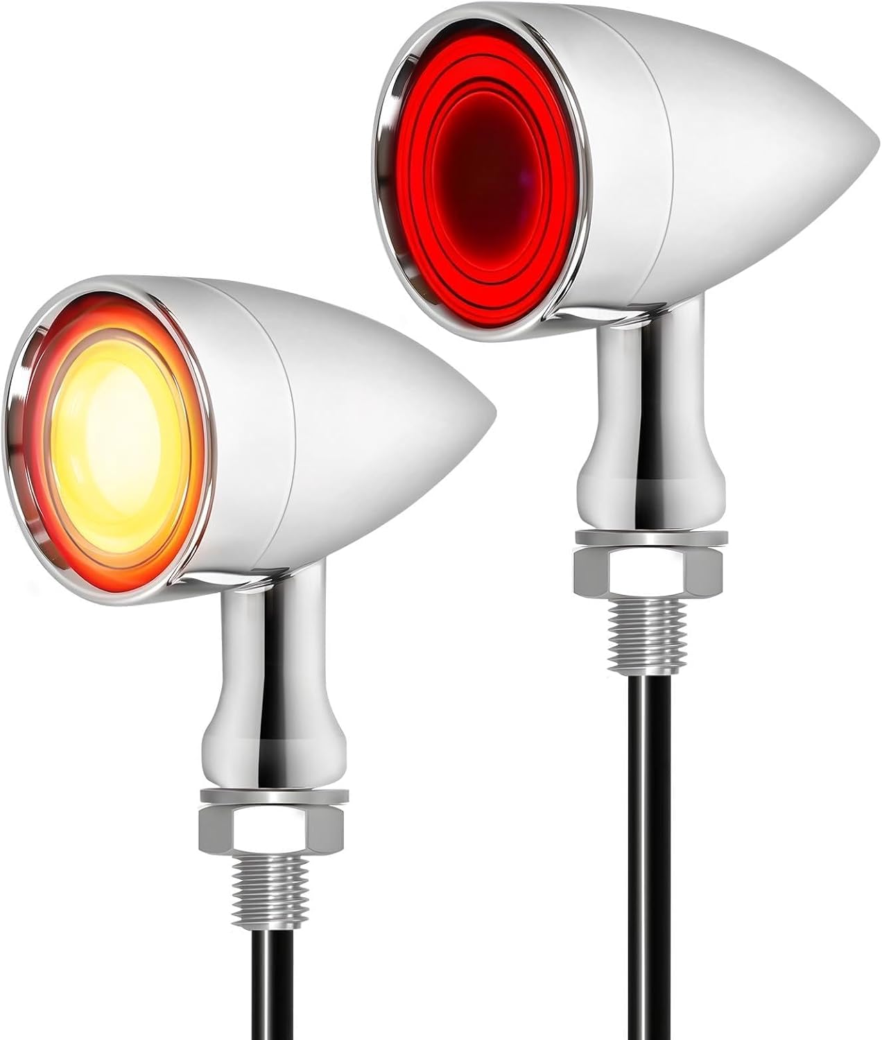Motorcycle Rear Turn Signal Bullet Large SMD Blinker Red Amber Tail Lights Indicators Fit for Honda Yamaha Suzuki Kawasaki Harley Sportster (Chrome,2PCS)