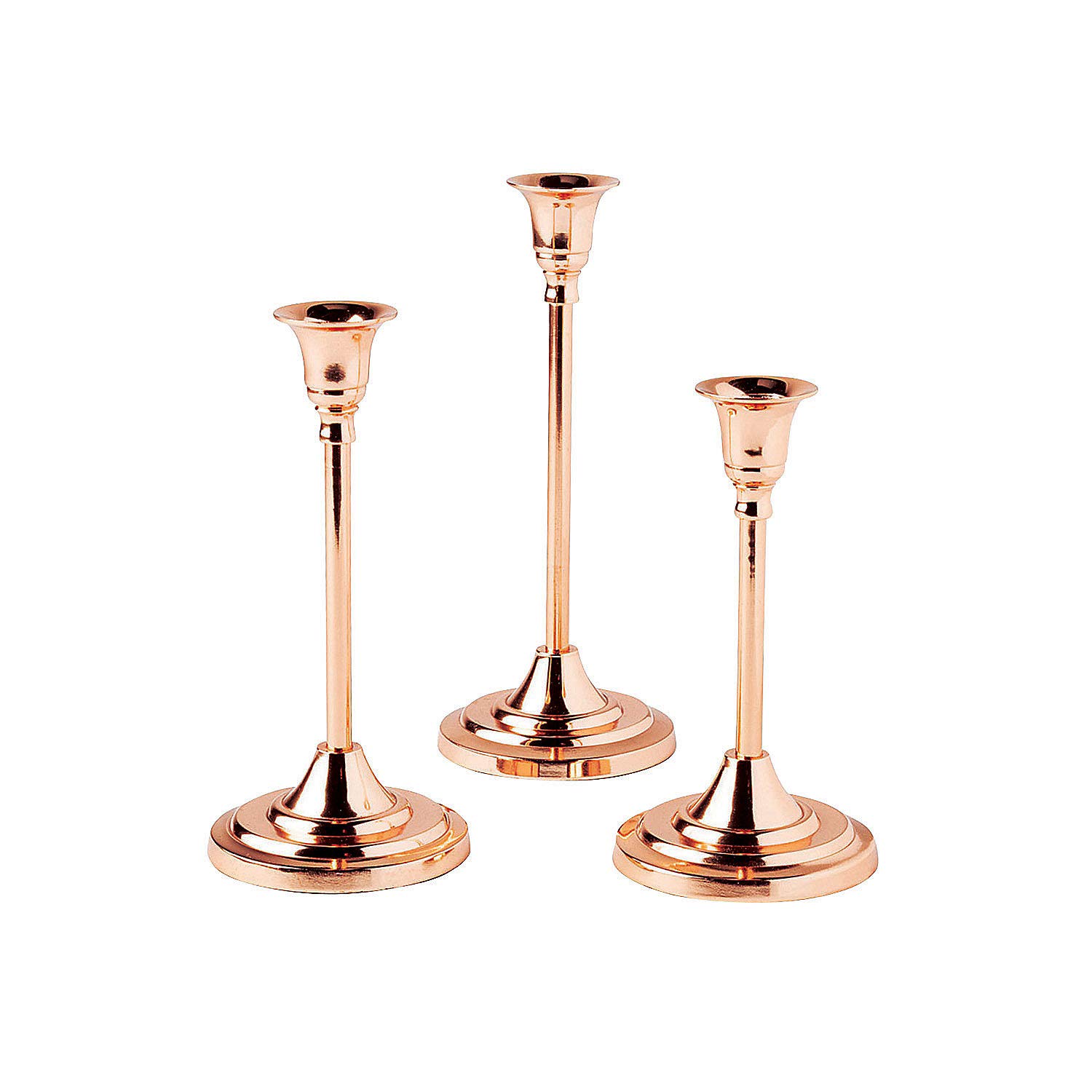 Fun Express Copper Taper Candle Holder Set - Elegant Wedding and Home Décor for Centerpieces Table Settings & Special Occasions - Perfect for Weddings Receptions & Celebrations - 3 Pieces